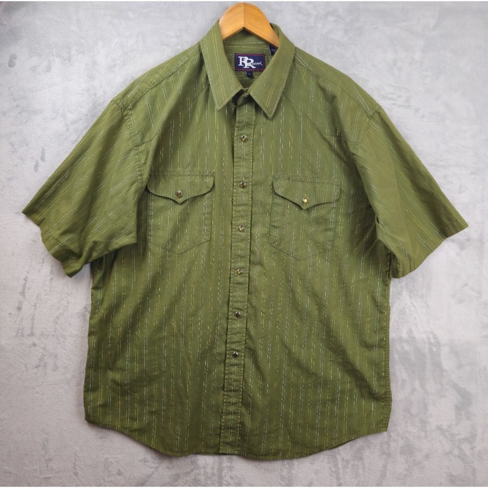 Resistol Double R Pearl Snap Shirt Mens XL Green Tinsel Striped Western‎ Cowboy